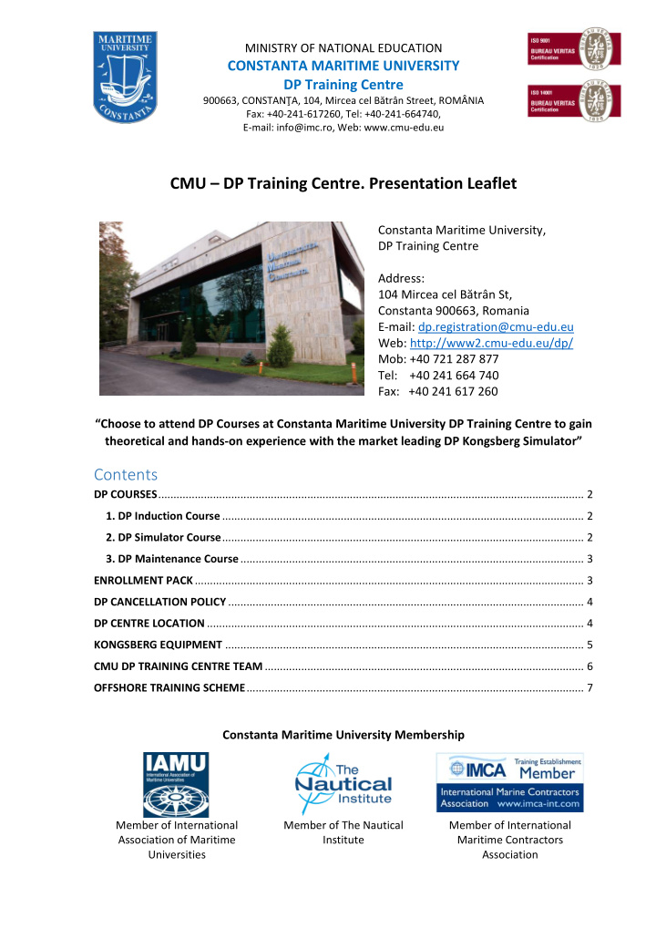 cmu dp training centre presentation leaflet
