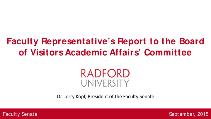 faculty representative s report to the board of visitors