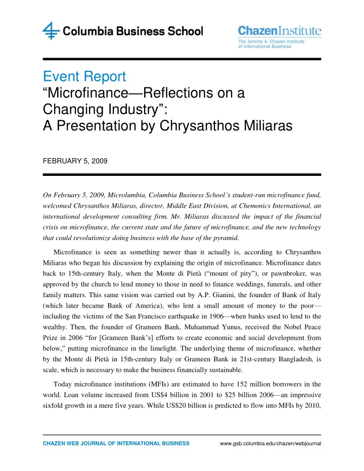 event report microfinance reflections on a changing