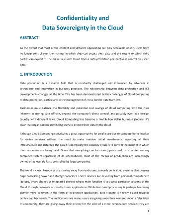 Confidentiality and Data Sovereignty in the Cloud  ABSTRACT  To the extent that most of the content