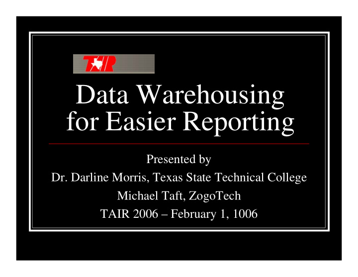 data warehousing for easier reporting