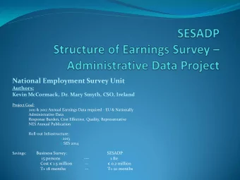 National Employment Survey Unit  Authors:  Kevin McCormack, Dr. Mary Smyth, CSO, Ireland  Project