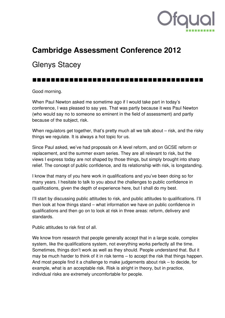 cambridge assessment conference 2012 glenys stacey