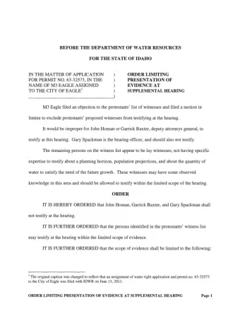 1J DATED this 3 -day  of October, 2011.  )  Interim Director ORDER LIMITING PRESENTATION OF