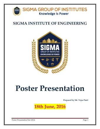 Poster Presentation  Prepared by Mr. Tejas Patel  18th June, 2016  Poster Presentation Fair-2016
