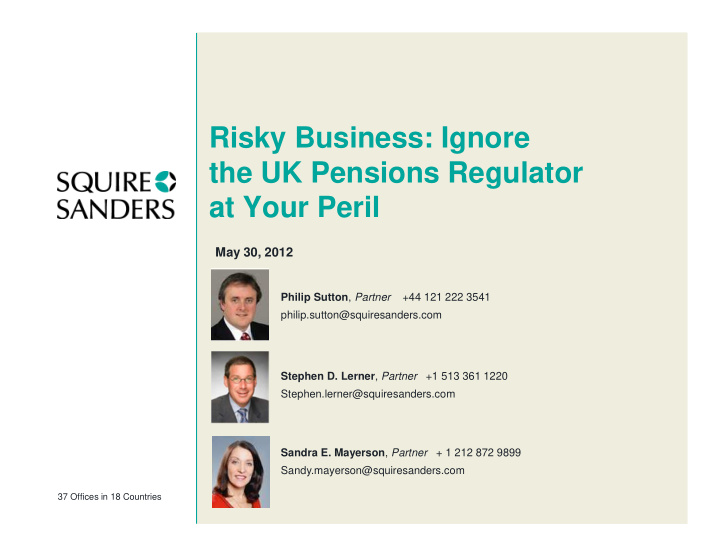 risky business ignore the uk pensions regulator at your