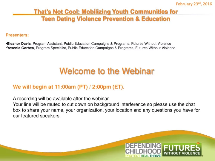 welcome to the webinar