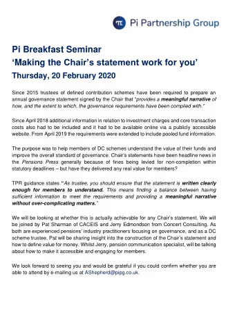 Pi Breakfast Seminar  Making the Chairs statement work for you   Thursday, 20 February