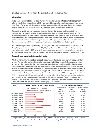 Sharing some of the risk of the equity-based cyclical sector  Introduction  This 3 page paper