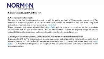 China Medical Export Controls for:  1. Non-medical use face masks  Non-medical use face masks