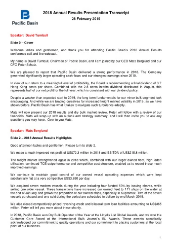 2018 Annual Results Presentation Transcript  28 February 2019  Speaker:  David Turnbull Slide 0