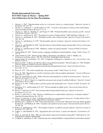 Florida International University ECO 4932 Topics in Theory  Spring 2015  List of References for