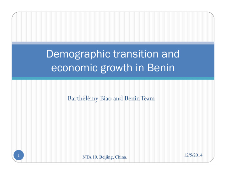 demographic transition and economic growth in benin