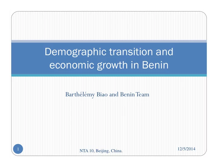 demographic transition and economic growth in benin