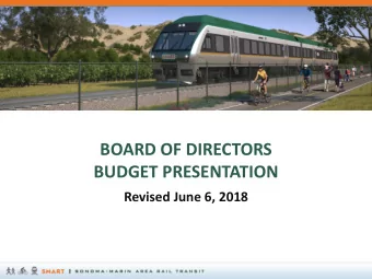 BOARD OF DIRECTORS  BUDGET PRESENTATION  Revised June 6, 2018  OVERVIEW  NEW BUDGET FORMAT: