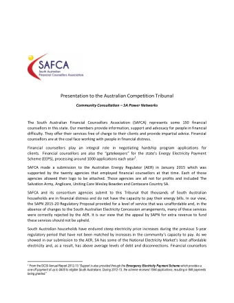 Presentation to the Australian Competition Tribunal Community Consultation  SA Power Networks
