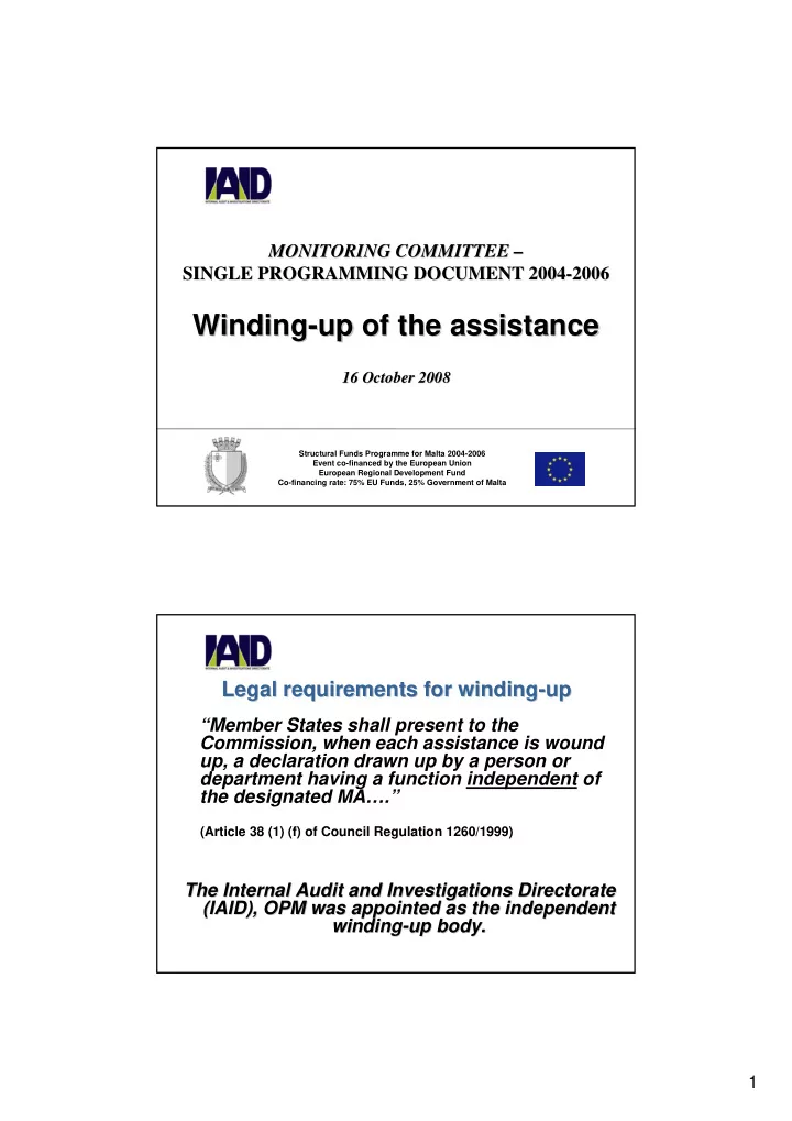 winding up of the assistance up of the assistance winding