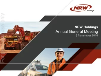 For personal use only  NRW Holdings  Annual General Meeting  3 November 2016  Forward Looking