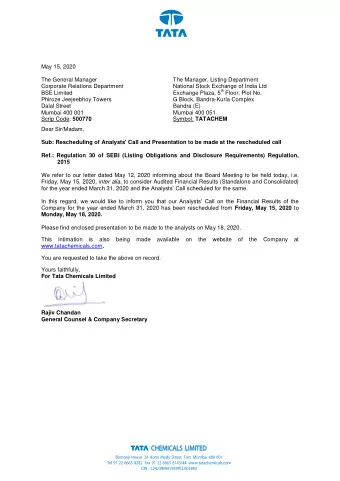 May 15, 2020  The General Manager  The Manager, Listing Department  Corporate Relations Department