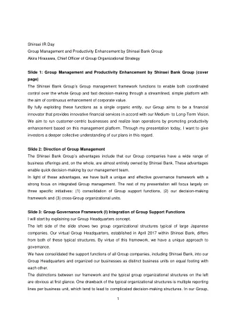 Shinsei IR Day  Group Management and Productivity Enhancement by Shinsei Bank Group  Akira