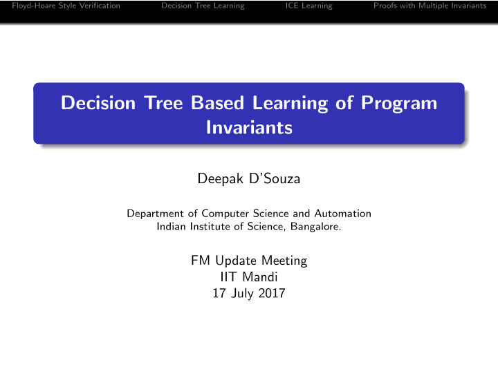 decision tree based learning of program invariants