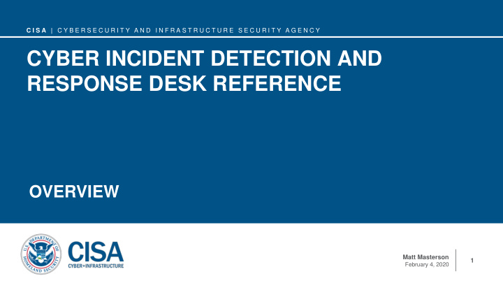 cyber incident detection and response desk reference