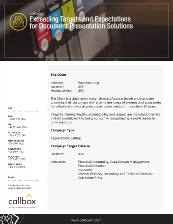 www.callboxinc.com  ExCEEding TargETs and ExpECTaTions for doCumEnT  2  prEsEnTaTion soluTions  The