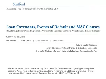 Loan Covenants, Events of Default and MAC Clauses  Structuring Effective Credit Agreement