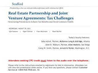 Real Estate Partnership and Joint Venture Agreements: Tax Challenges Structuring Provisions to