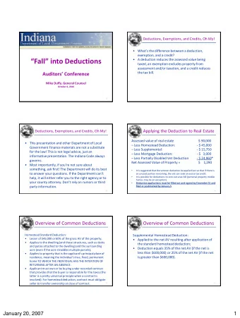 Fall into Deductions  A deduction reduces the assessed value being  taxed, an exemption