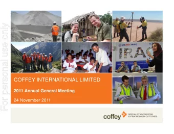 For personal use only  COFFEY INTERNATIONAL LIMITED  COFFEY INTERNATIONAL LIMITED Photo by James