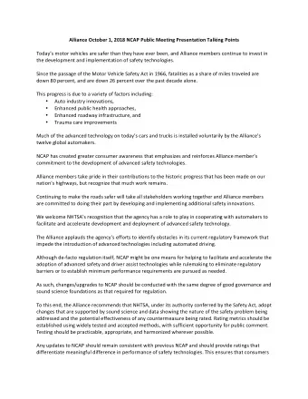 Alliance October 1, 2018 NCAP Public Meeting Presentation Talking Points  Todays motor vehicles