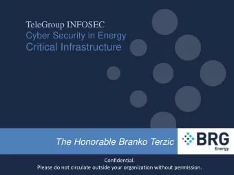 Critical Infrastructure  The Honorable Branko Terzic  Confidential.  Please do not circulate