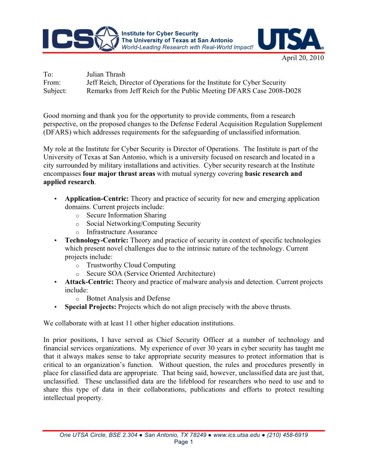 institute for cyber security the university of texas at