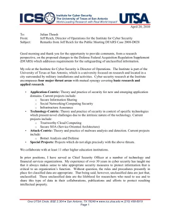 Institute for Cyber Security The University of Texas at San Antonio  World-Leading Research with