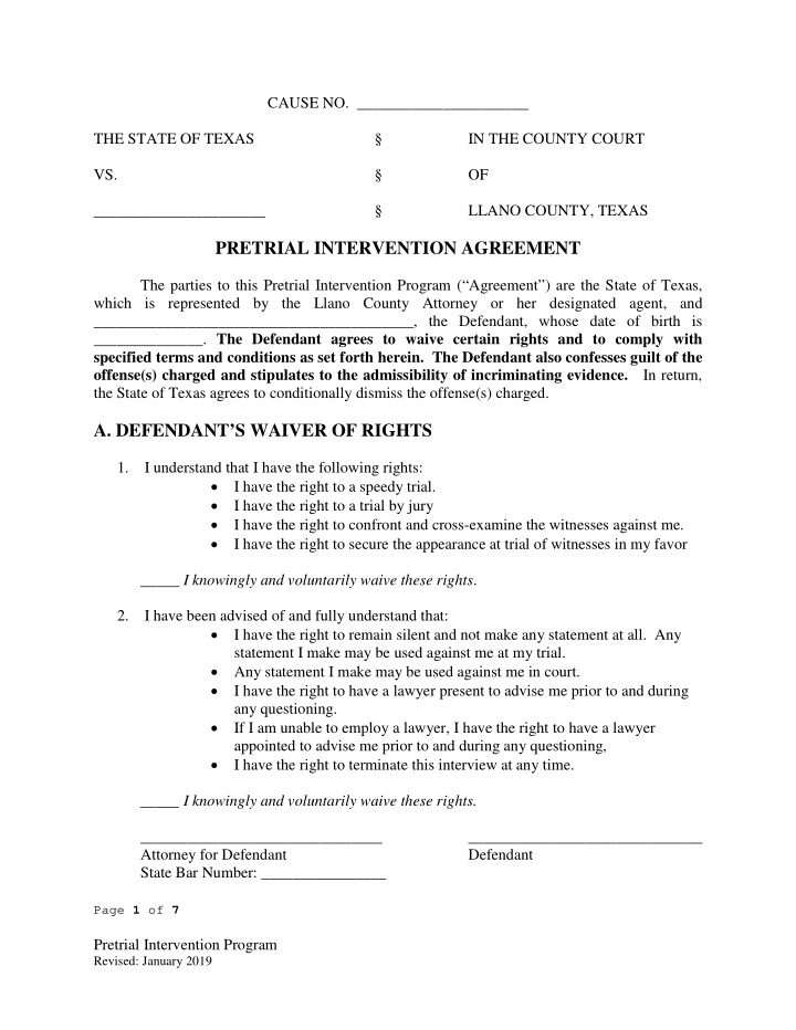 pretrial intervention agreement