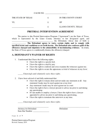 PRETRIAL INTERVENTION AGREEMENT  The parties to this Pretrial Intervention Program