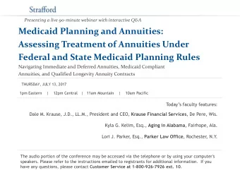 Medicaid Planning and Annuities:  Assessing Treatment of Annuities Under  Federal and State