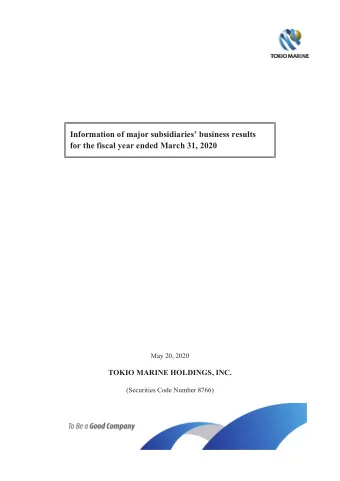 Information of major subsidiaries business results  for the fiscal year ended March 31, 2020