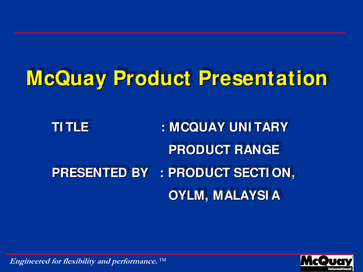 mcquay product presentation mcquay product presentation