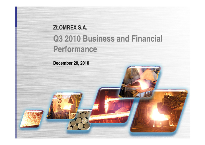 q3 2010 business and financial performance