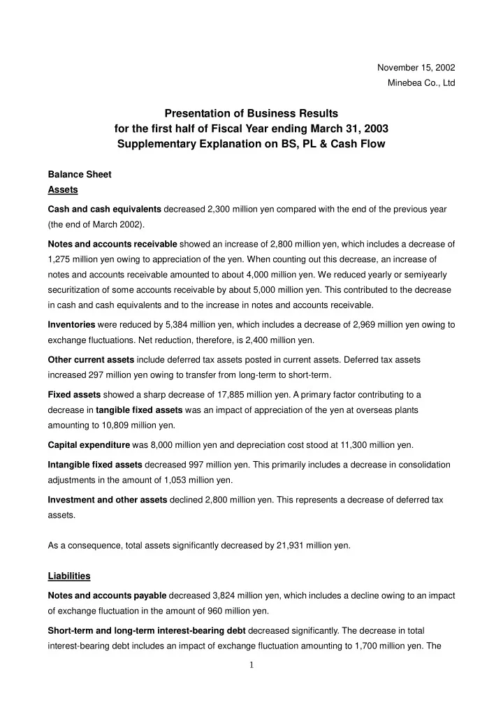 presentation of business results for the first half of