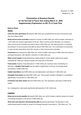 Presentation of Business Results  for the first half of Fiscal Year ending March 31, 2003