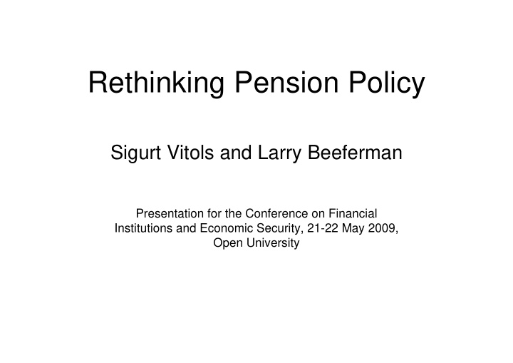 rethinking pension policy