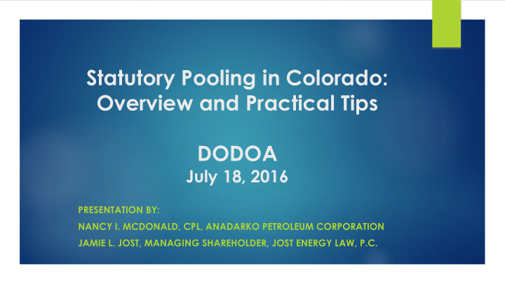 statutory pooling in colorado