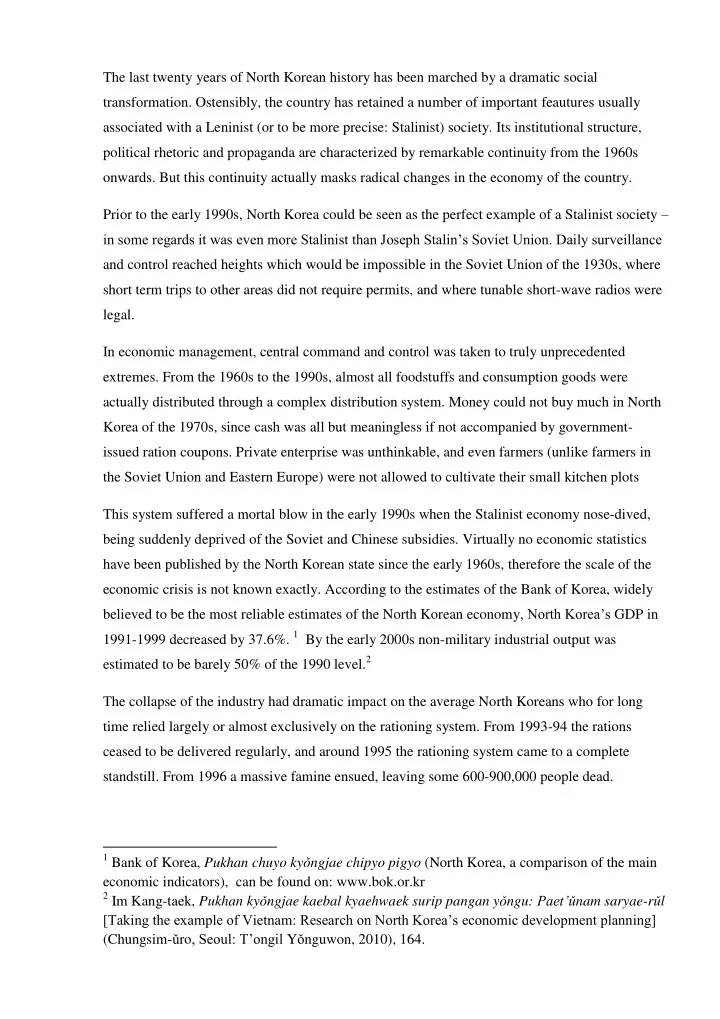 the last twenty years of north korean history has been