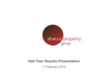 Half Year Results Presentation  17 February 2010  1 .  Highlights  2 .  Financial results overview