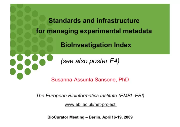 standards and infrastructure for managing experimental