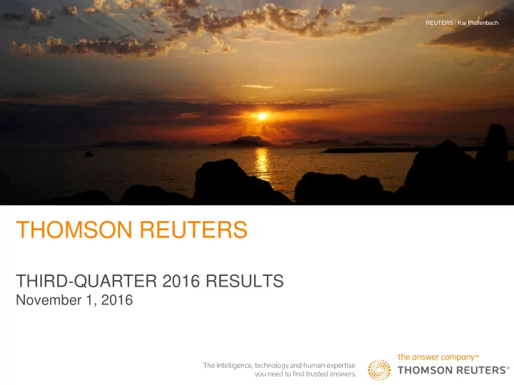 third quarter 2016 results november 1 2016 agenda welcome