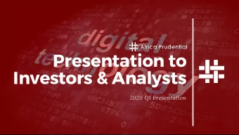 Presentation to  Investors &amp; Analysts  2020 Q1 Presentation  Disclaimer  From time to time,